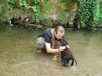 Tobias ermutigt Railey ins Wasser zu kommen!